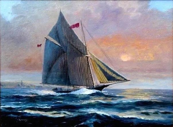Packet David K Akin Heading Out of Bass River, 1910 — 16 x 20 oil on canvas by Kenneth M. Evans